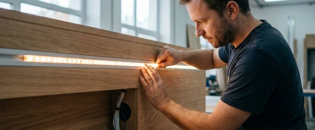Ledstrips inbouwen in een houten beursstand
